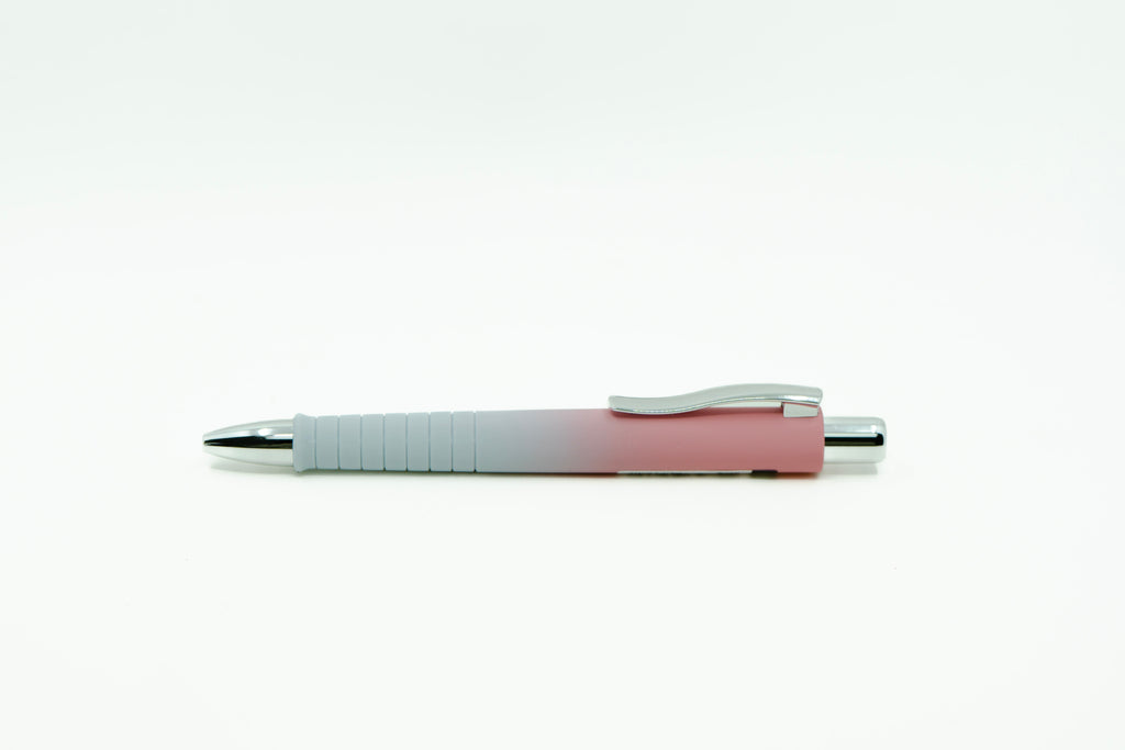Gradient pen with white and pink design on a white background